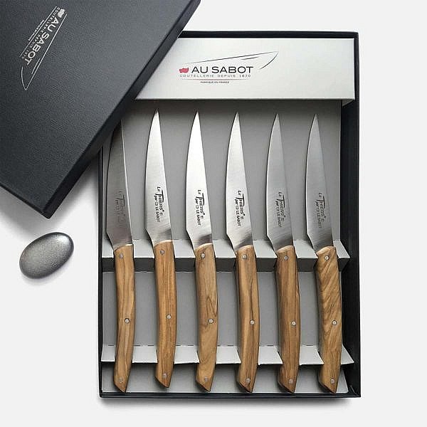6 couteaux thiers de table manche olivier